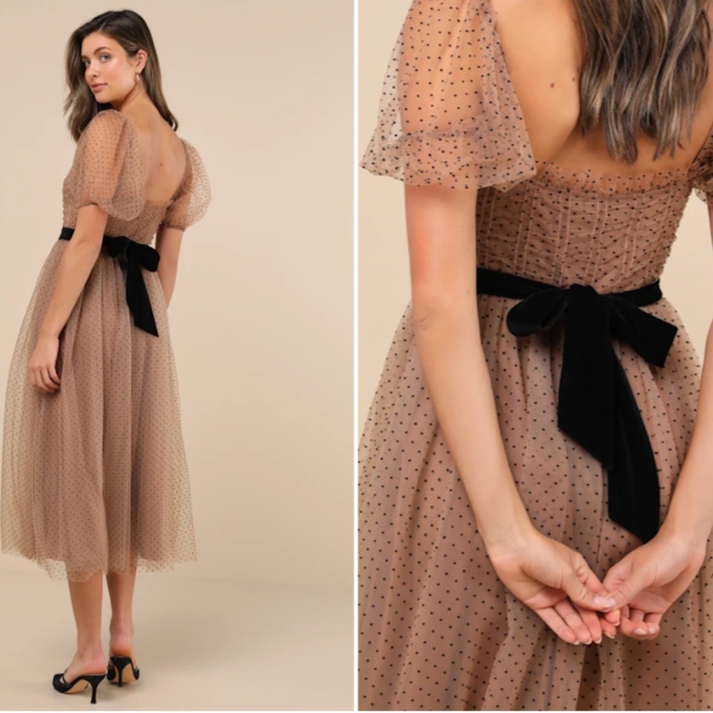 LULU's Sexy Wedding Elegant Boho Flowy Romantic Sweet Swiss Dot Tulle Chic Midi - Picture 8 of 8